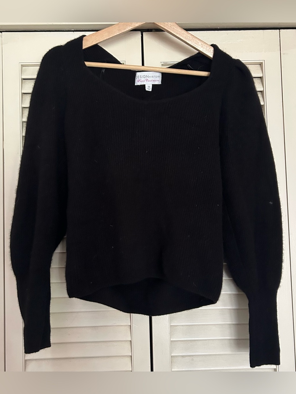 Design History 100% Cashmere Black Balloon Sleeve Open Back Sweater M